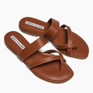 Manolo Blahnik Susa Leather Thong Slides Sandals well worn sz 35